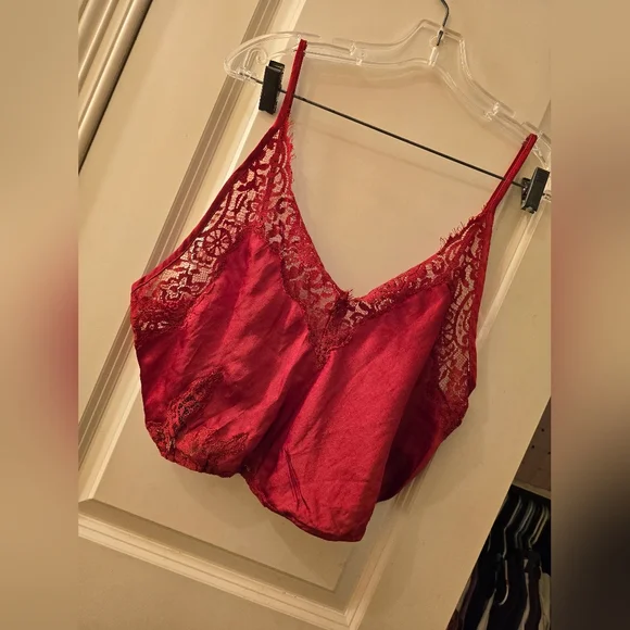 Free people intimately silk red cropped cami sz M - Picture 2 of 5